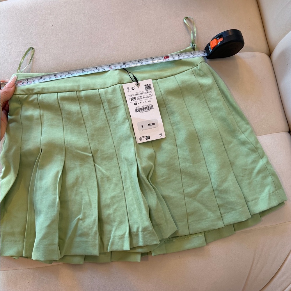 Zara Light Green Pleated Mini Skirt Size XS NWT - Picture 11 of 12